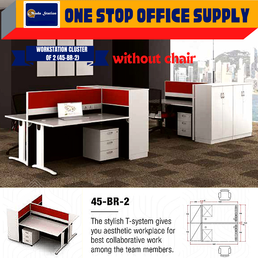 VS WORKSTATION SET CLUSTER OF 2 (WITHOUT CHAIR) -( 45-BR-2 ) / WORKSTATION / 45-SYSTEM / CLUSTER OF 2 / 45-BR-2 / TABLE TOP PANEL / OFFICE TABLE / 2 SEAT / OFFICE TABLE WITH PARTITION