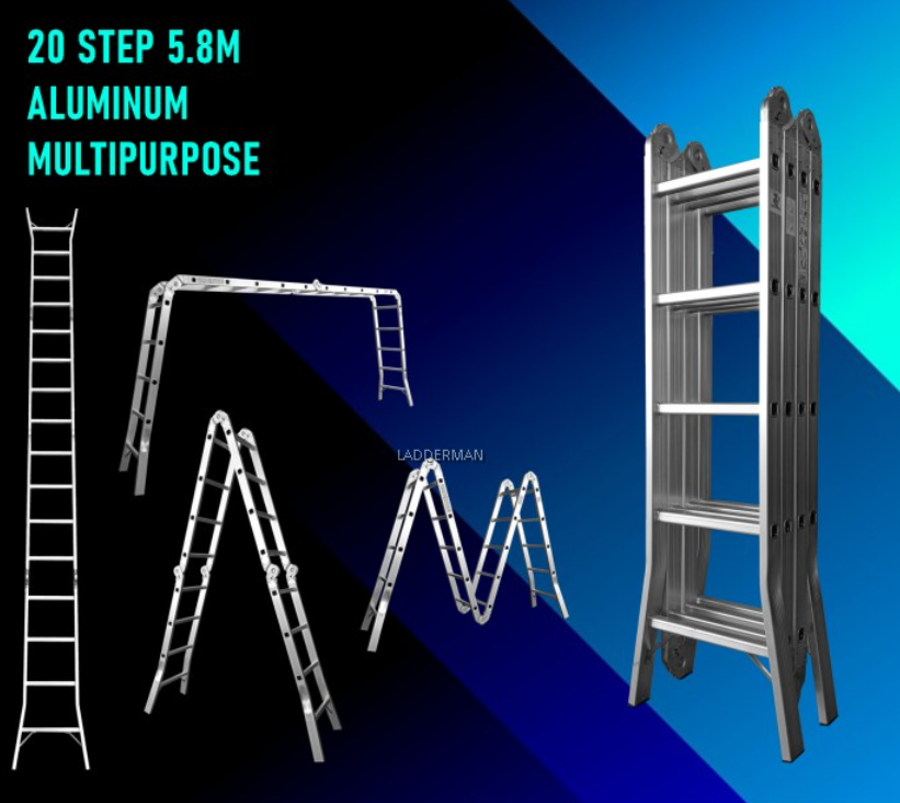 WB58 20 STEP MULTIPURPOSE ALUMINIUM LADDER WIDER BASE