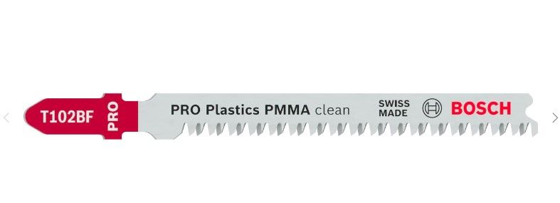 BOSCH PRO PLASTICS PMMA CLEAN T102BF JIGSAW BLADE, 92 MM, 5 PCS (2608636781)