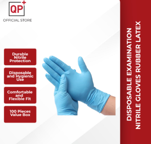 DISPOSABLE EXAMINATION NITRILE GLOVES RUBBER LATEX 100PC/BOX l SARUNG TANGAN l 手套-M