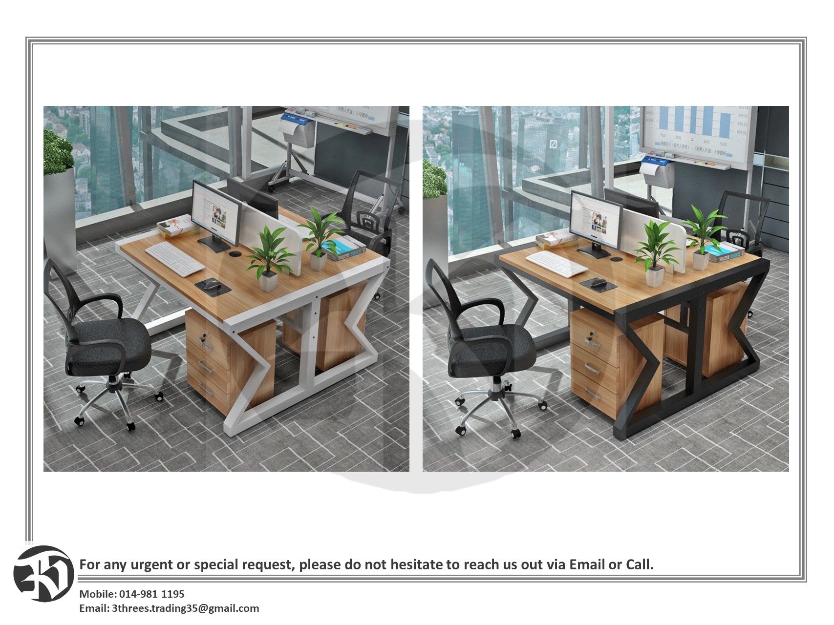 Multi-person Office Desk Combination Include With Chairs & Cabinets (2/4 Seater)
