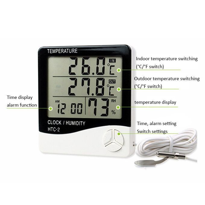 MAC HTC-2 Temperature & Humidity Digital Hygrometer Thermometer Clock (Free Battery)