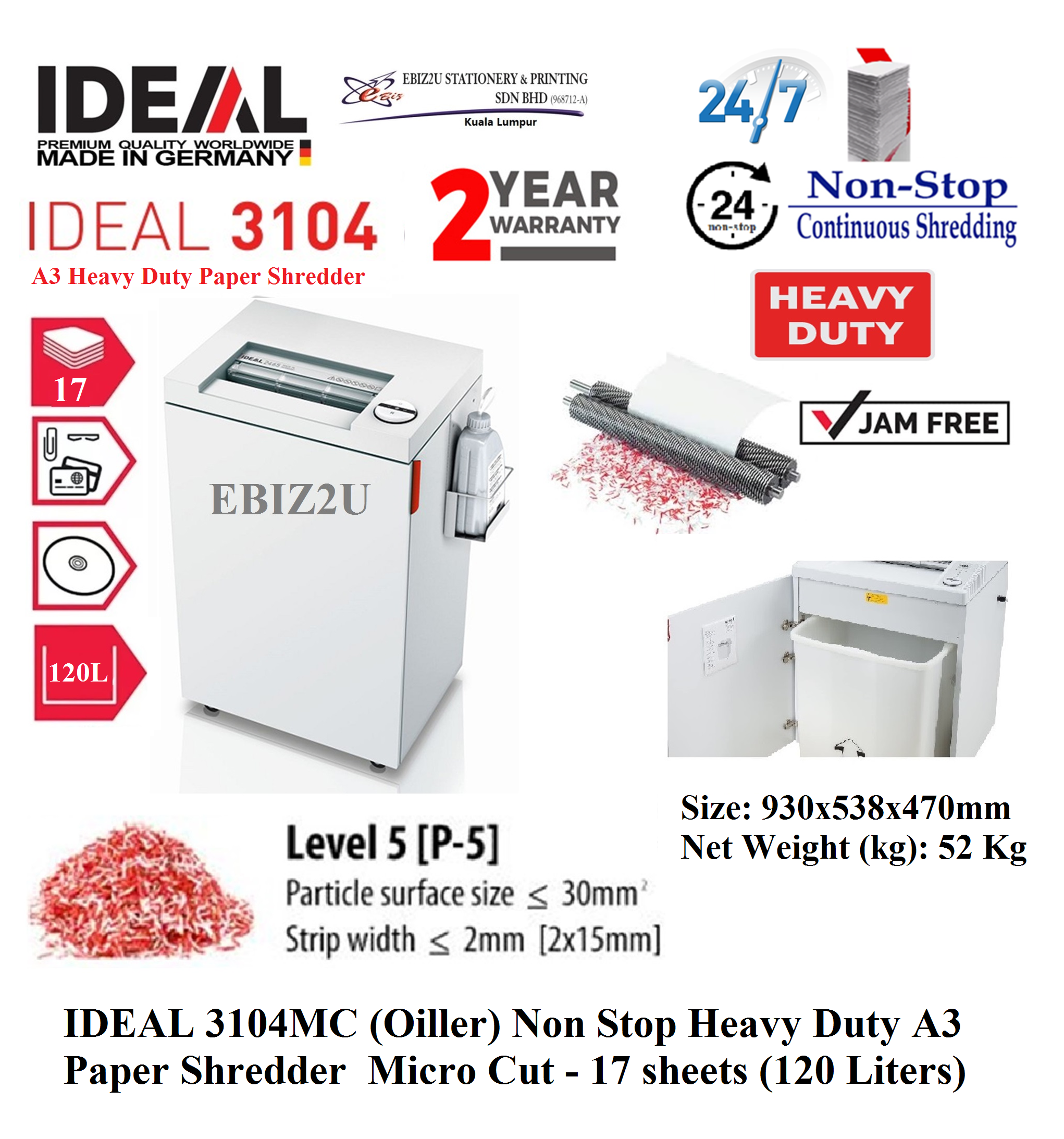 IDEAL A3 Paper Shredder 3104 MC (Oiller) Cross Cut - 17 sheets (120 Liters) Heavy Duty A3 Paper Shredder, A3 Paper Shredder Paper Shredder,Shredder Machine, Office Automation, Office Shredder, Mesin Penghancur Kertas, Heavy Duty Shredder, Heavy Duty
