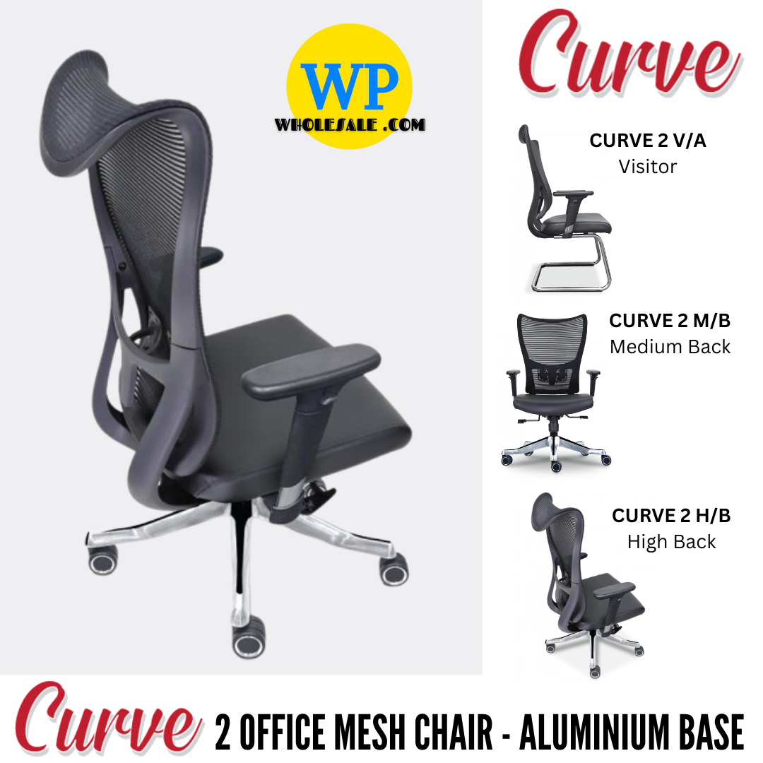 CLASSIC CHAIR CURVE 2 ERGONOMIC OFFICE CHAIR - ALL SIZE / MESH SERIES / OFFICE CONFERENCE CHAIR / OFFICE SWIVEL CHAIR / EXECUTIVE CHAIR / DIRECTOR CHAIR / OFFICE CHAIR / ALUMINIUM BASE / FABRIC / PU LEATHER / CURVE 2