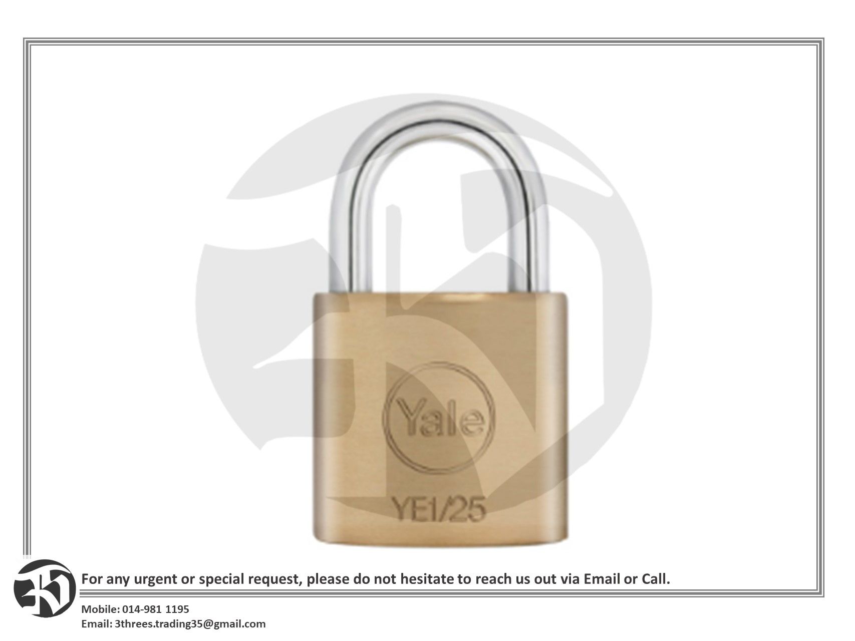 Yale Essential Series Indoor Brass Standard Shackle Padlock - YE1/25/113 (25mm)
