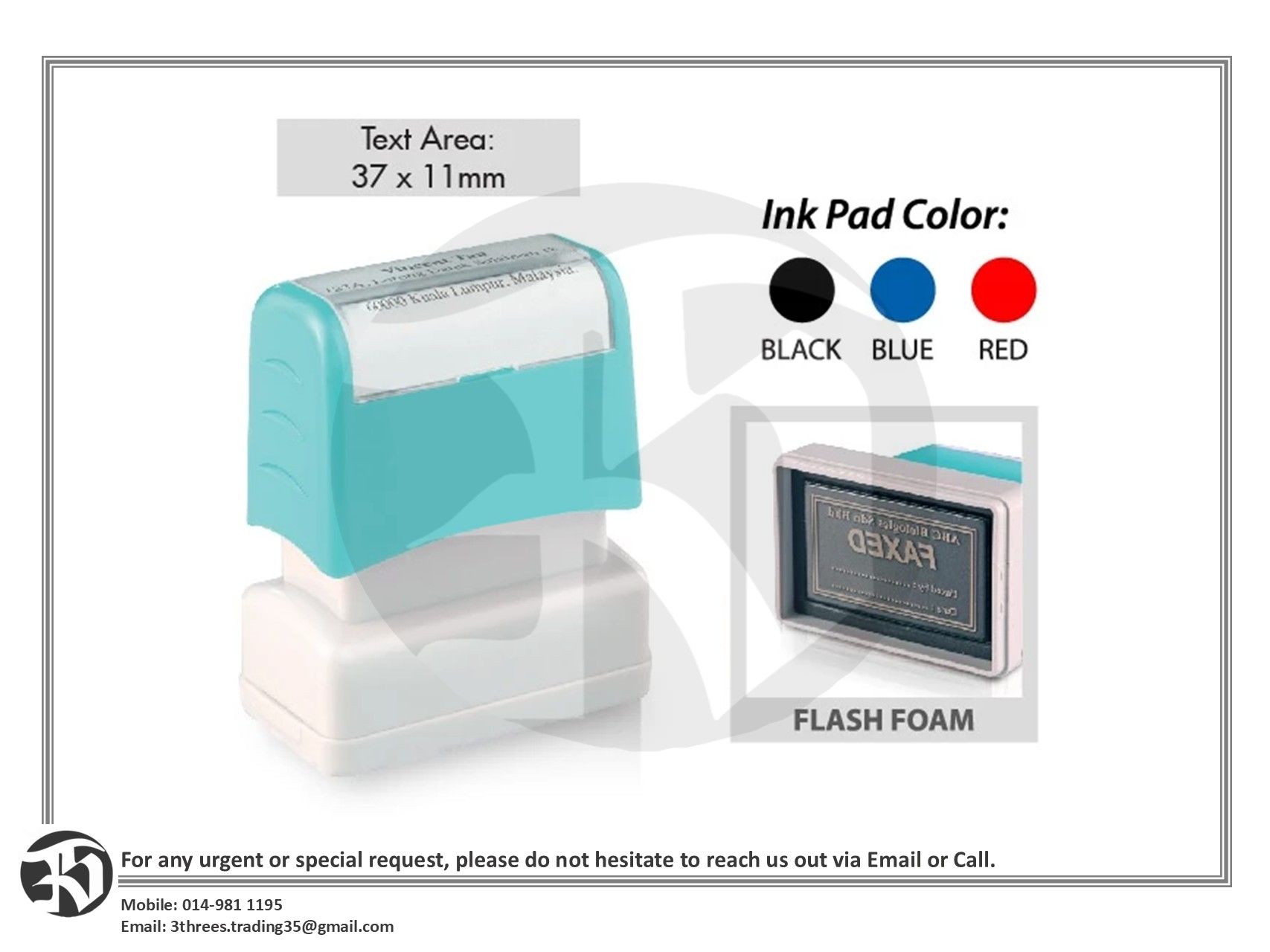 Customized Flash Stamp Pre Inked Double Foam Technology (37mm x 11mm)