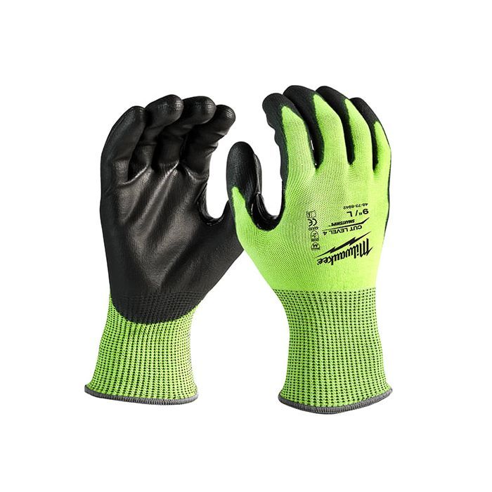 Milwaukee High-Visibility Cut Level 4 Polyurethane Dipped Gloves Saiz S