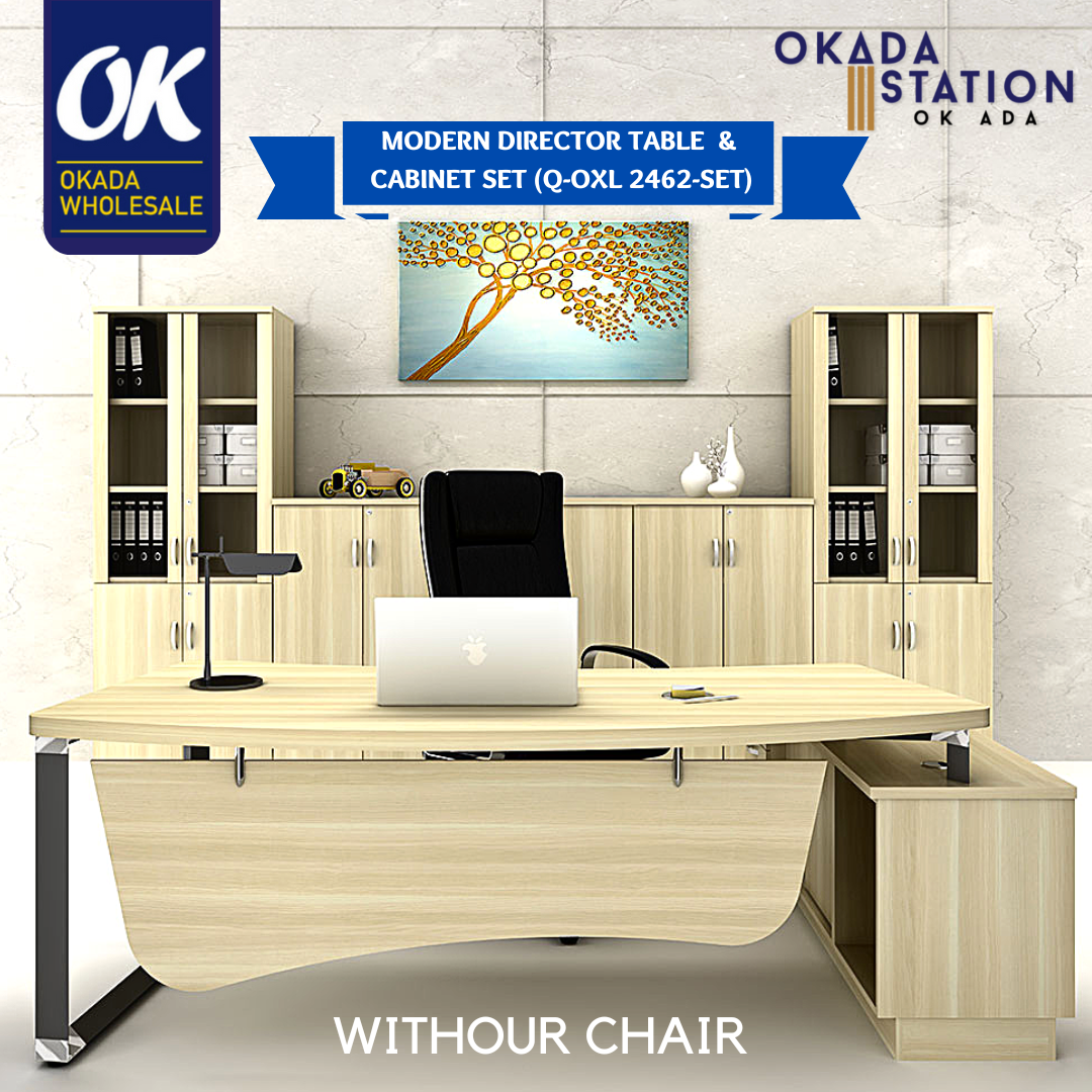 VS MODERN DIRECTOR TABLE & CABINET SET (COMBO SET) - Q-OXL 2462-SET / DIRECTOR TABLE WITHOUT CABINET ( TABLE ONLY ) - Q-OXL 2462 / O-SERIES / OFFICE TABLE / DIRECTOR TABLE / OFFICE TABLE / BOSS MEJA / BOSS DESK / TABLE WOODEN FRONT PANEL