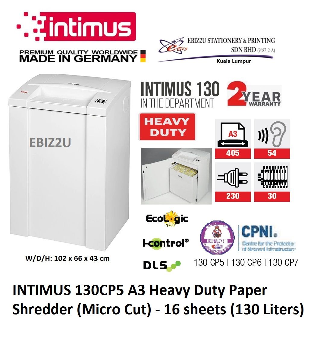 INTIMUS 130 CP5 Paper Shredder (Shred Capacity: 14-16 Sheets, Micro Cut: 1.9x15mm, Bin Capacity: 130 Liters)_Made in Germany