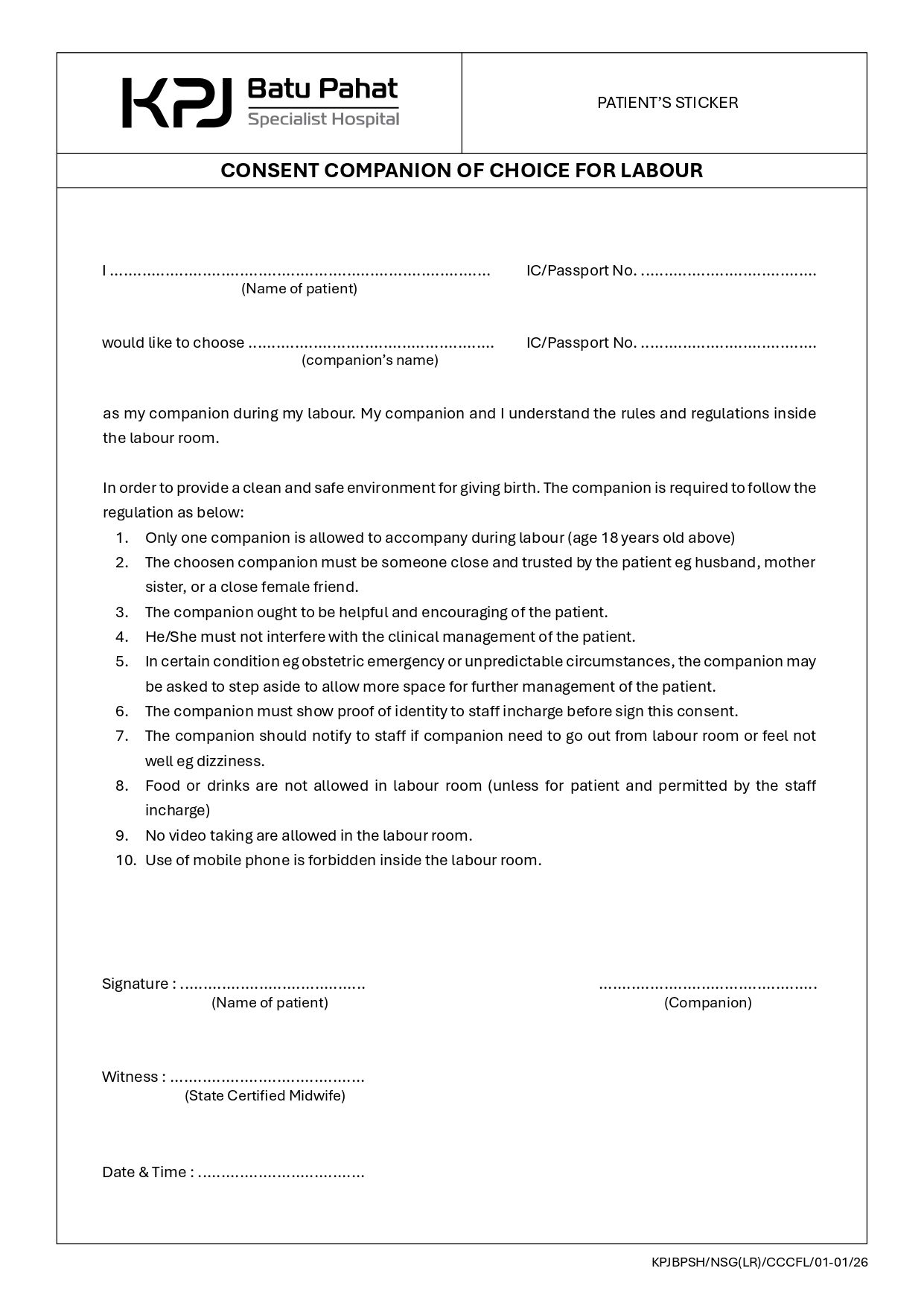 Consent Companion Of Choice For Labour