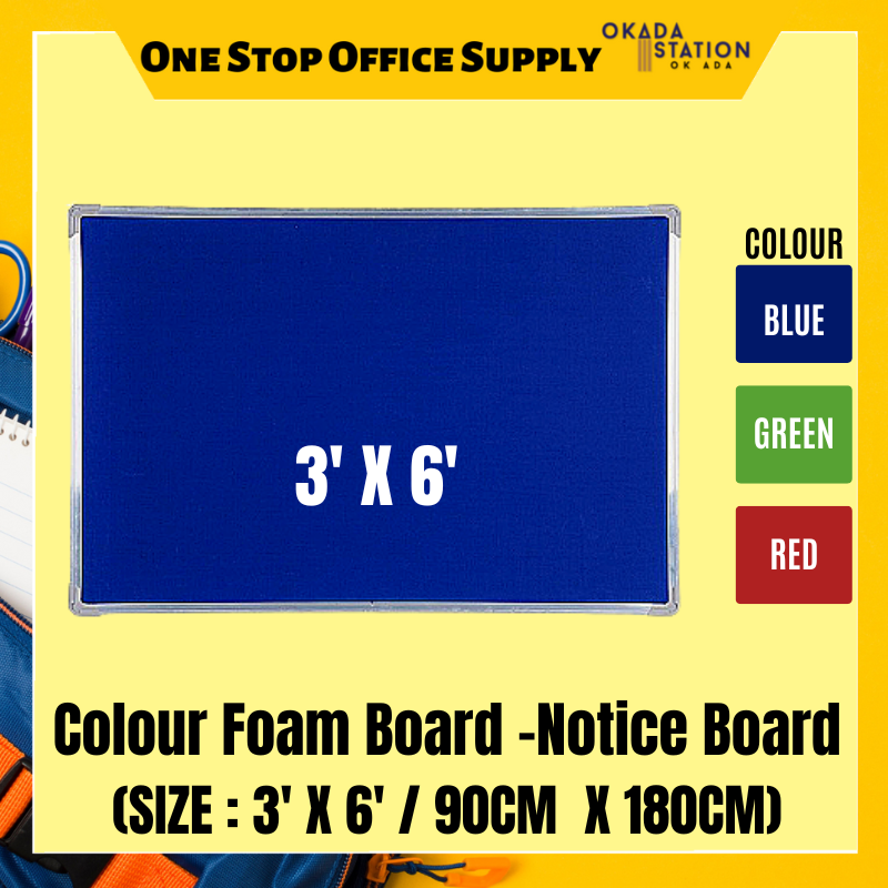 COLOUR FOAM NOTICE BOARD WITH ALUMINIUM FRAME COLOUR FOAM NOTICE BOARD / NOTICE BOARD / 3' X 6' / 3FT X 6FT / FNB-36 / WITH ALUMINIUM FRAME / COLOR FOAM BOARD / SOFT BOARD / FOAM BOARD