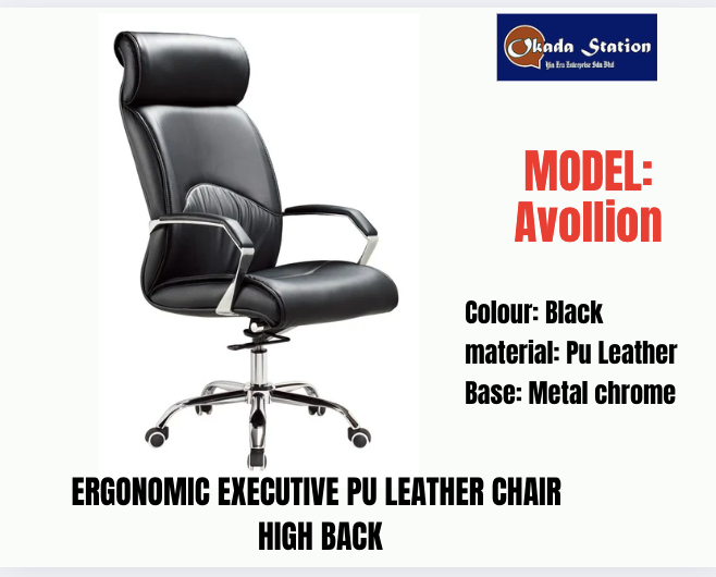 ERGONOMIC EXECUTIVE PU LEATHER CHAIR / HIGH BACK / MODEL : AVOLLION / CHROME LEG / OFFICE CHAIR / HIGH BACK CHAIR / PU LEATHER CHAIR / KERUSI PEJABAT