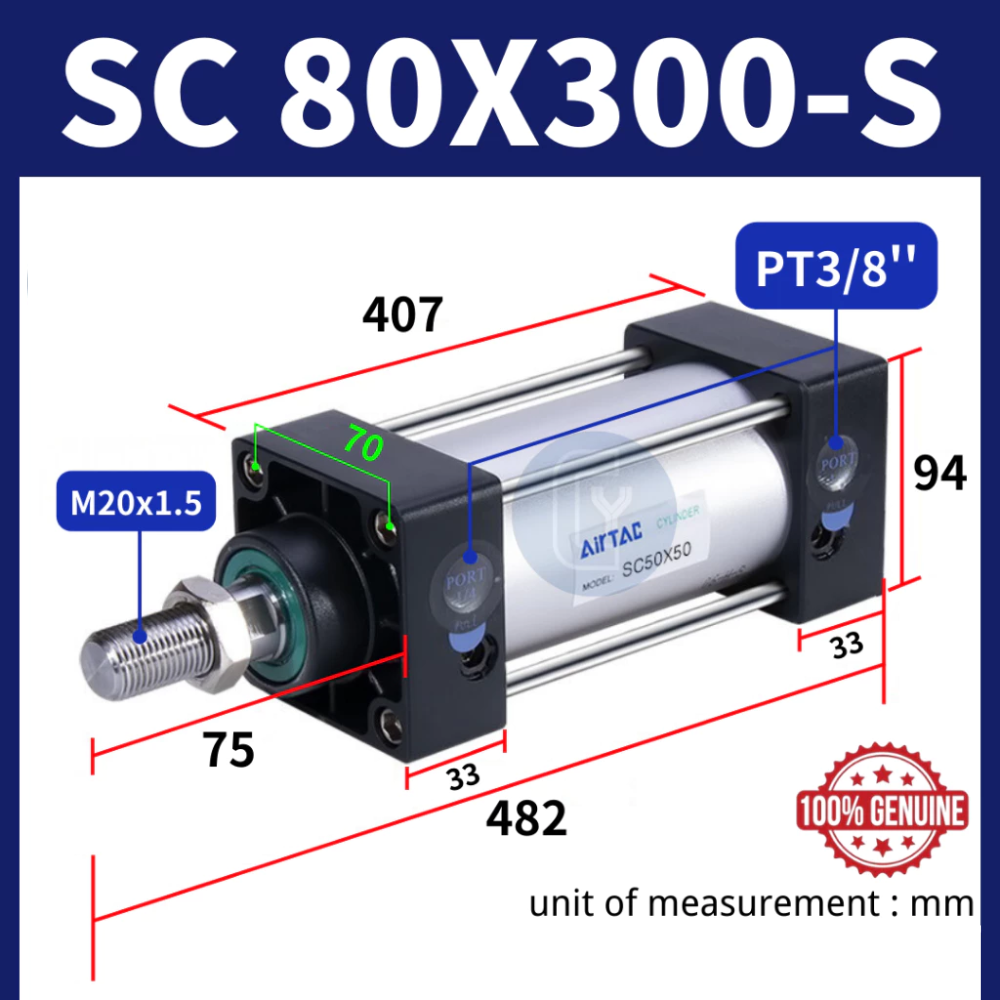 AirTAC SC Series SC80X300-S Air Cylinder Tie Rod Standard Cylinder Stroke
