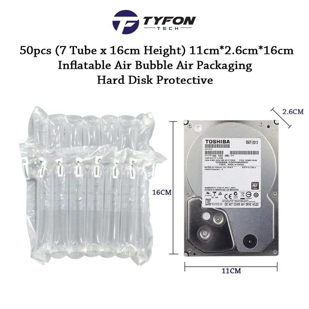 50pcs (7 Tube x 16cm Height) 11cm*2.6cm*16cm Inflatable Air Bubble Air Packaging - Hard Disk Protective