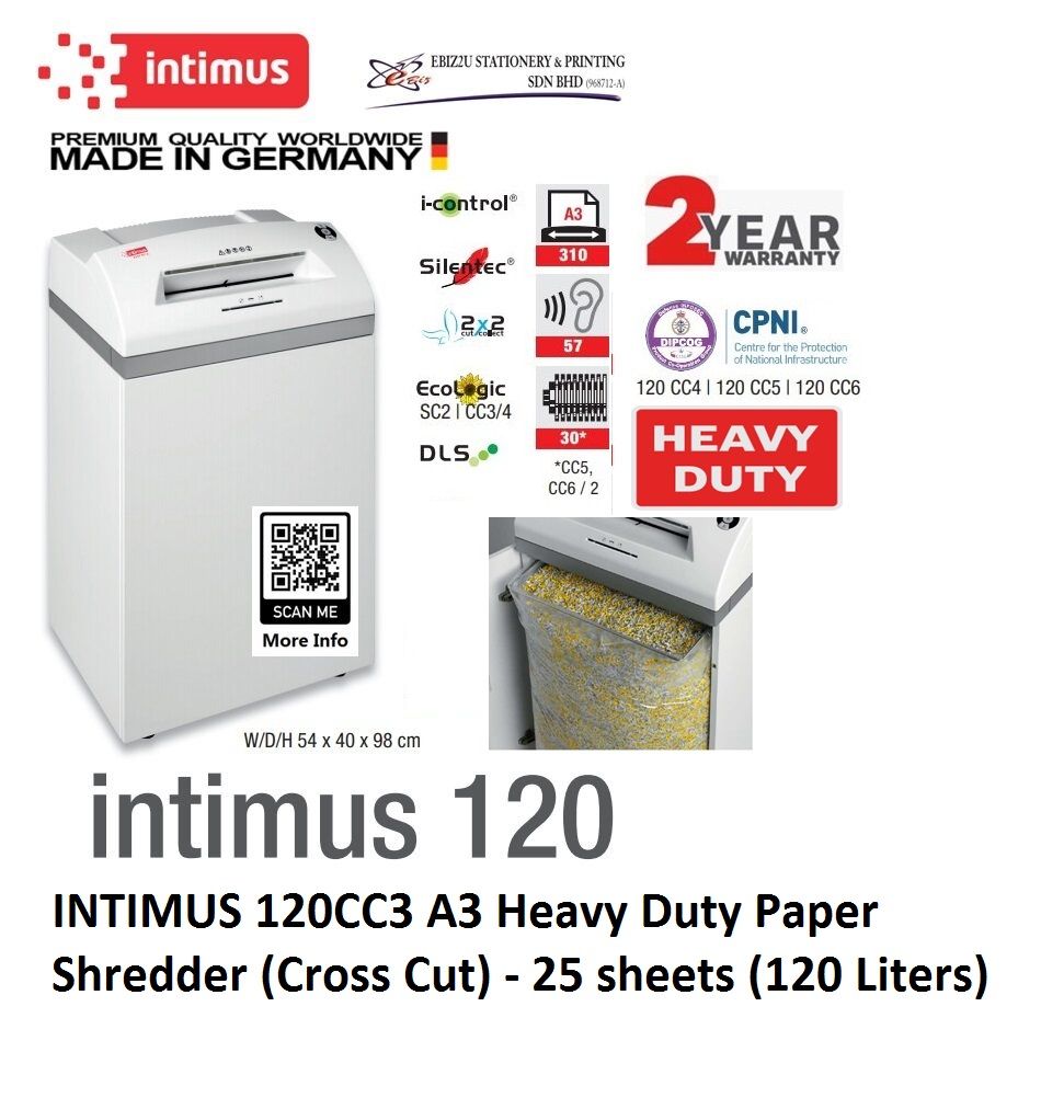 INTIMUS 120 CC3/CP4 Paper Shredder (Shred Capacity: 23-25 Sheets, Cross Cut: 3.8x36mm, Bin Capacity: 120 Liters)_Made in Germany