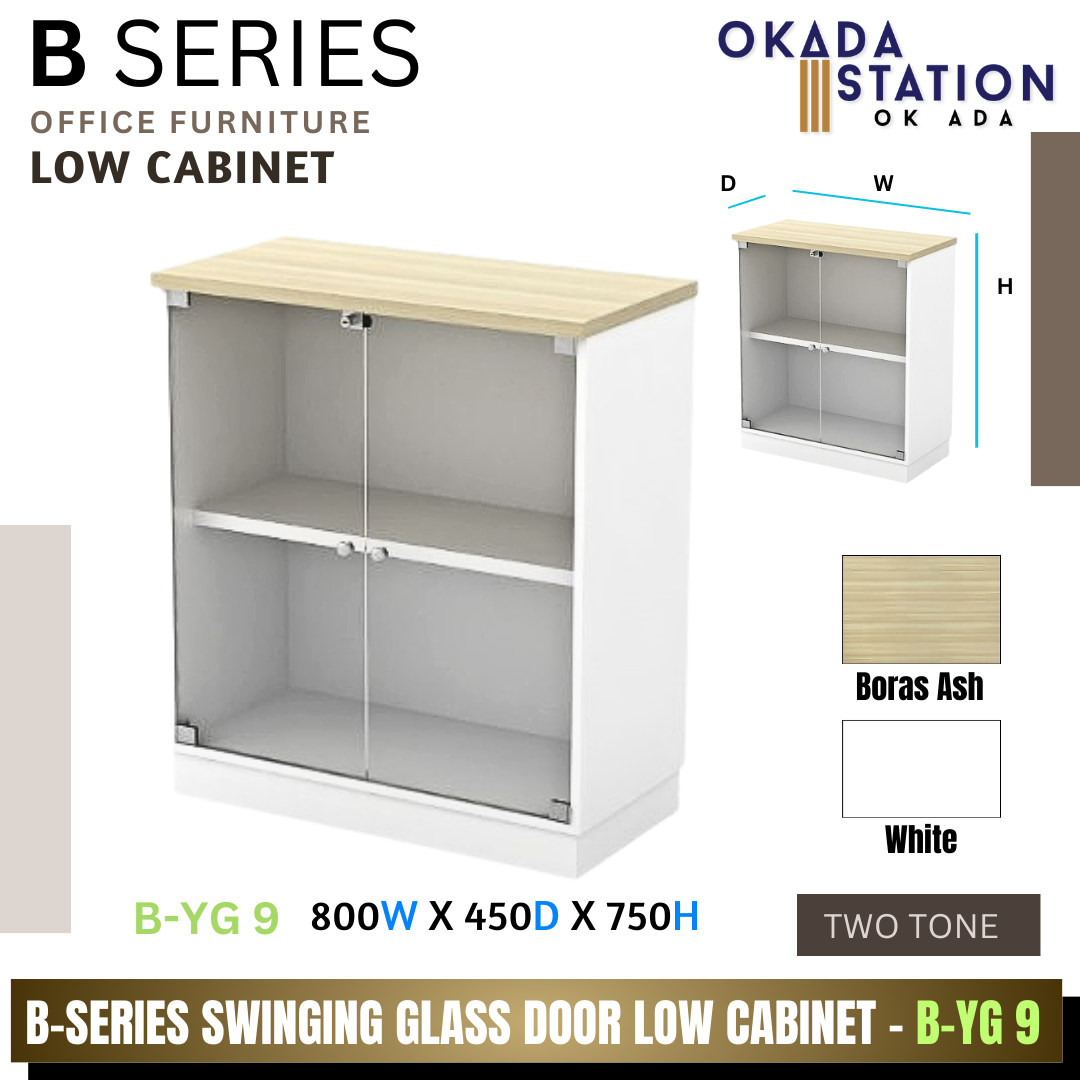 VS B SERIES SWINGING GLASS DOOR LOW CABINET - (B-YG 9) / B SERIES / WOODEN CABINET / LOW CABINET /SWINGING GLASS DOOR CABINET / SWINGING DOOR CABINET / CABINET