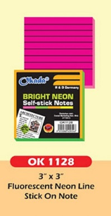 Okada 3" X 3" Color Sticky Note with fluorescent / Okada / Sticky Note / Fluorescent / 3"x3" / Color Sticky Note / OK1128 / Fluorescent Neon Line