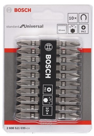 Bosch 65mm Double Ended PH2 Magnetised Screwdriver Bits (Grey-10pcs)