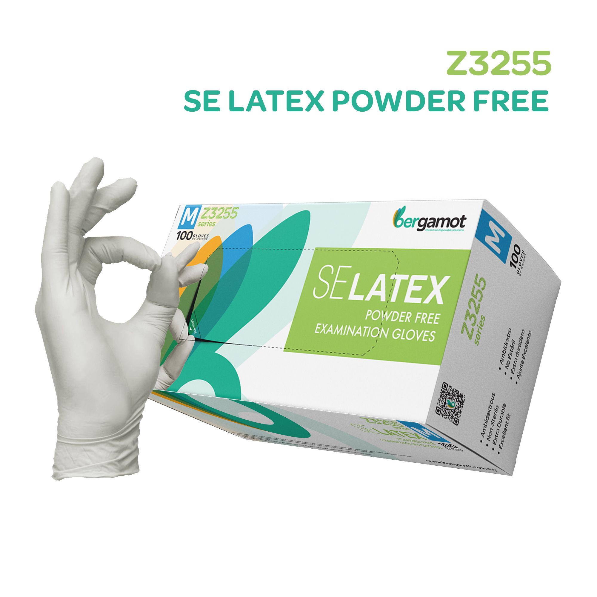 BERGAMOT Z3255 SE Latex Powder Free Examination Gloves 100's [10box/carton]
