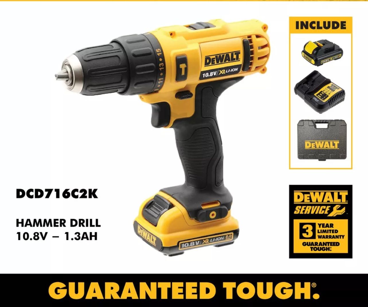 DEWALT DCD716C2K Hammer Drill 10.8V 1.3Ah