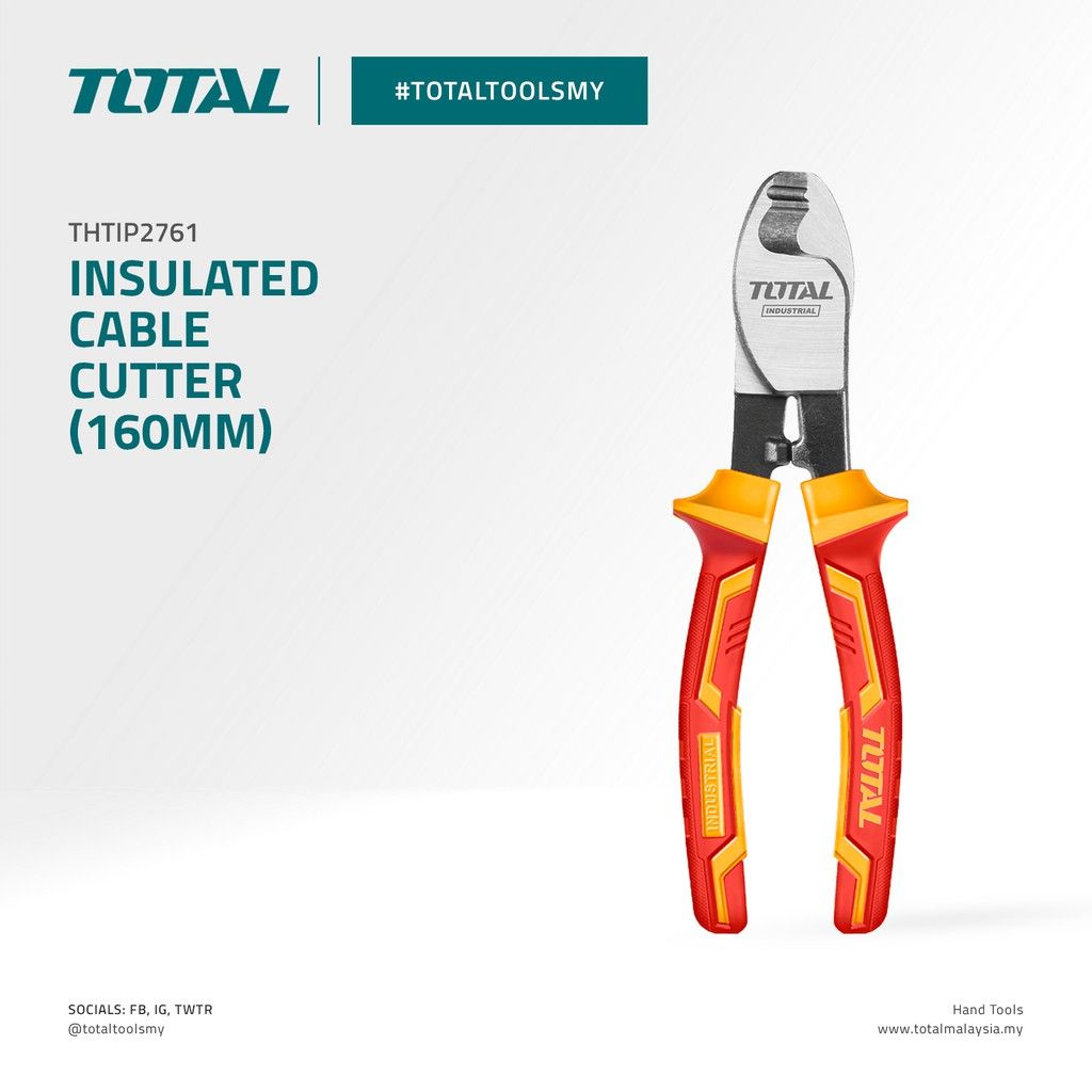 TOTAL INSULATED CABLE CUTTER WITH CHROMIUM-VANADIUM STEEL CR-V (VOLTAGE RANGE 1000V/6") THTIP2761 (VDE Approved Certifications)