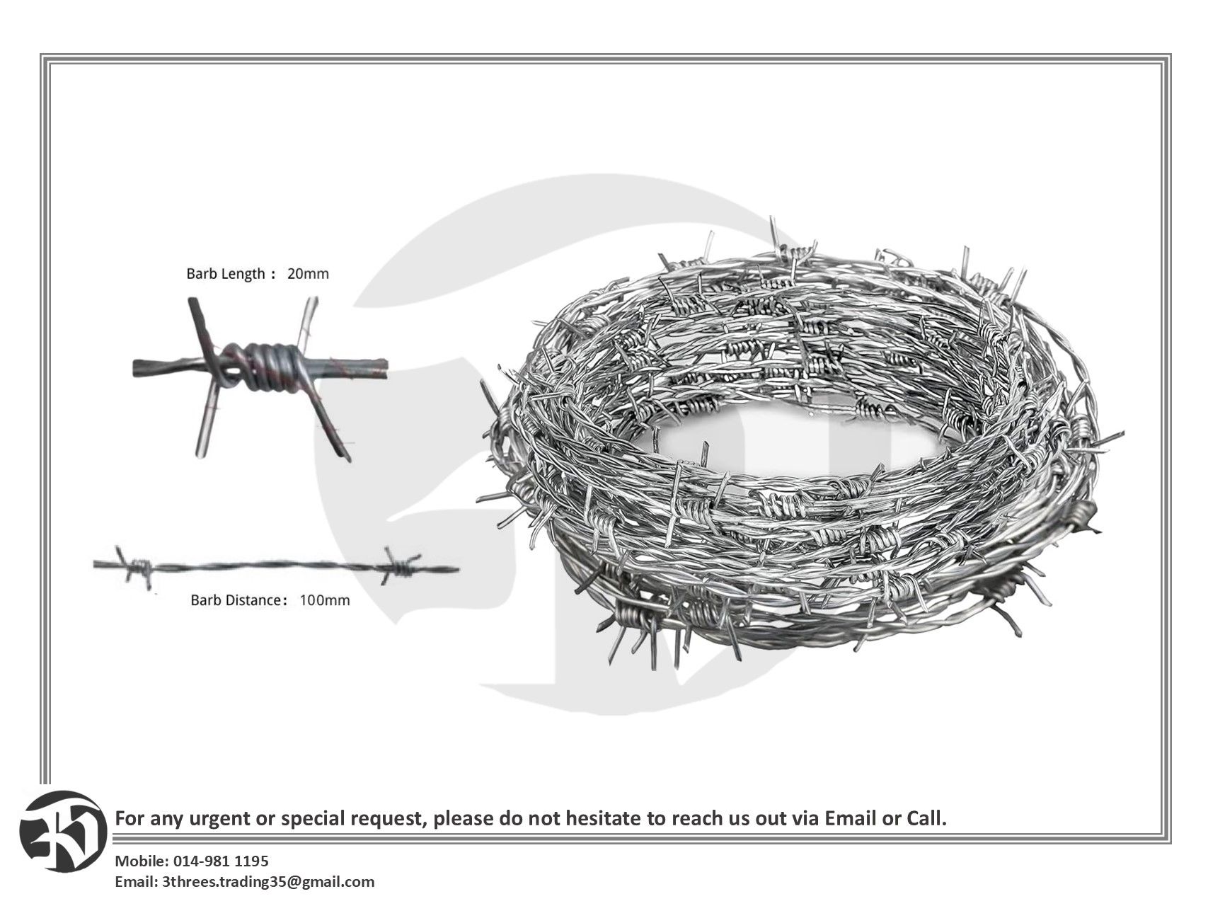 Standard GI Barbed Wire 1.6mm x 100M