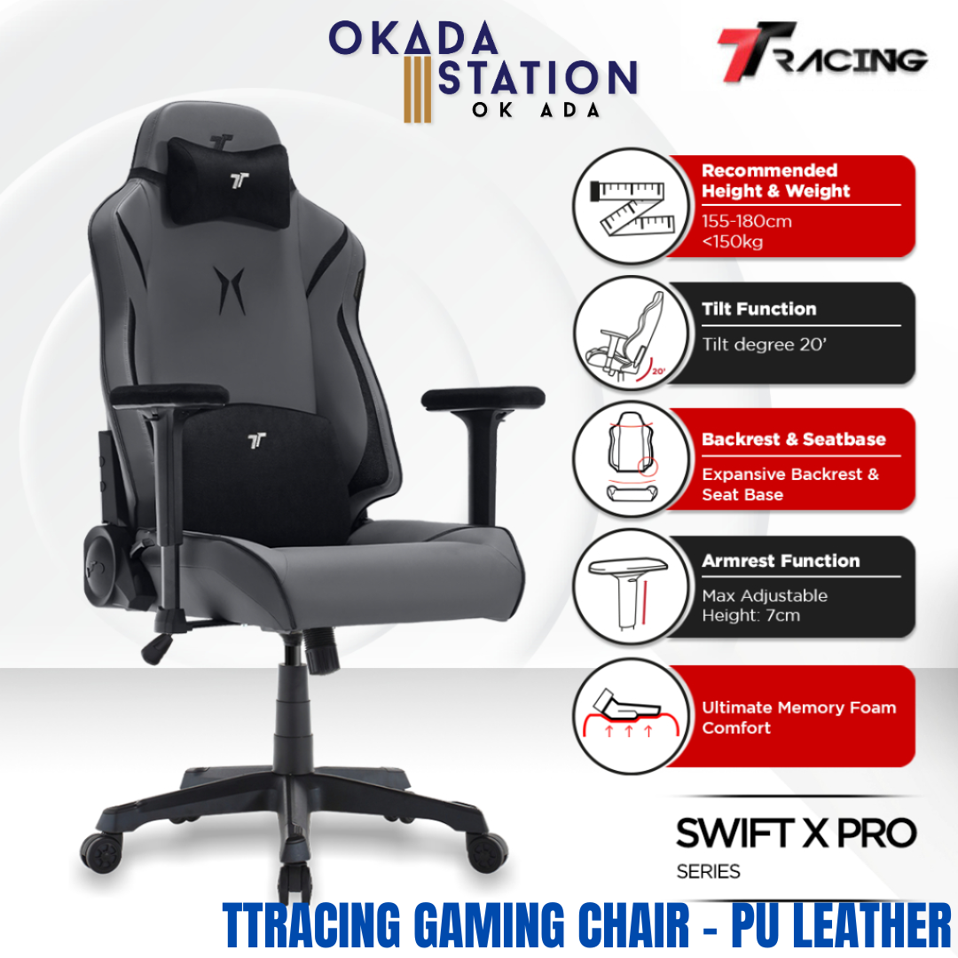 TTRACING SWIFT X PRO PU LEAHTER ERGONOMIC GAMING CHAIR - ALL COLOR / SWIFT X PRO SERIES / TTRACING GAMING CHAIR / ERGONOMIC GAMING CHAIR / COMPUTER CHAIR FOR PC GAMING / GAMING CHAIR / KERUSI PERMAINAN / PU LEATHER / CHAIR