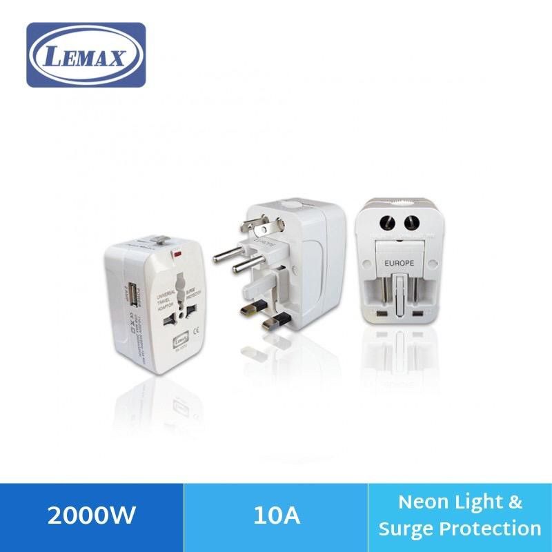 LEMAX 10A Universal Travel Adaptor with Surge Protection & Neon Light Worldwide Adapter TA-106