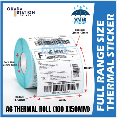 A6 THERMAL LABEL -100MM X 150MM / Thermal Sticker A6 Shipping Label Barcode Paper Printer Roll 4x6 100mm x 150mm