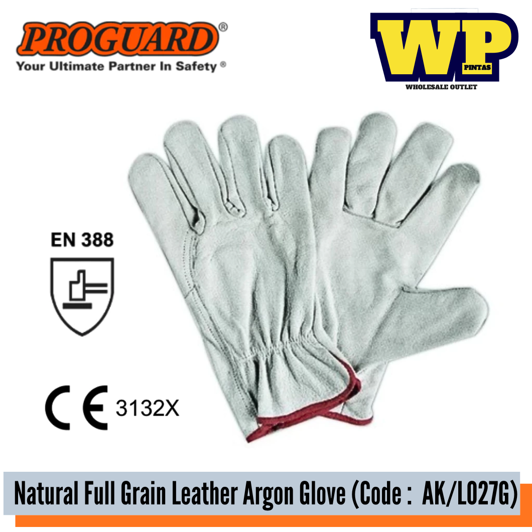 PROGUARD - NATURAL FULL GRAIN LEATHER ARGON GLOVE / GENERAL GLOVE / ARGON GLOVE / HEAT RESISTANT GLOVE / WELDING GLOVE / LEATHER GLOVE / SPARK PROTECTION GLOVE / HAND PROTECTION / GLOVE / AK/L027G