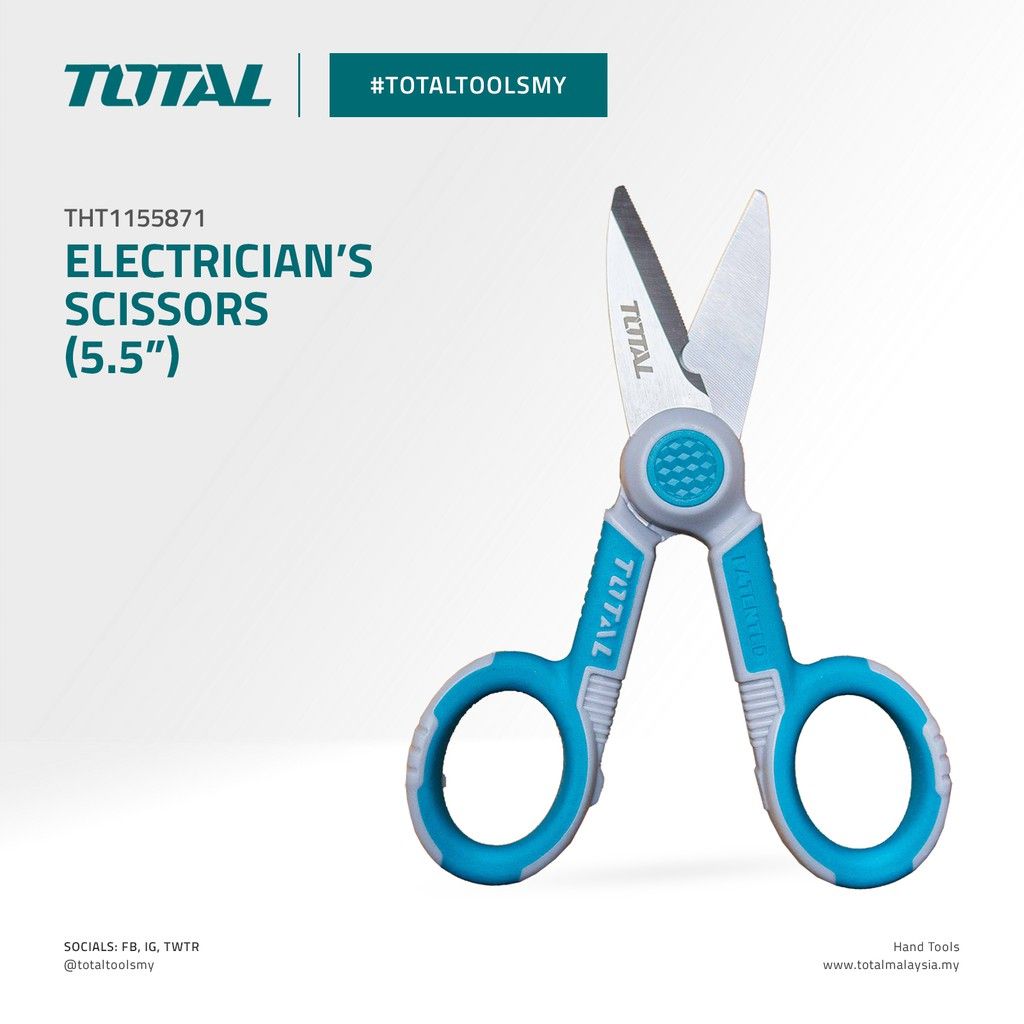 TOTAL ELECTRICIAN'S SCISSORS WITH TEETH CUT BRONZE WIRE & 3CR14 STAINLESS STEEL (5.5" X 3MM) THT1155871
