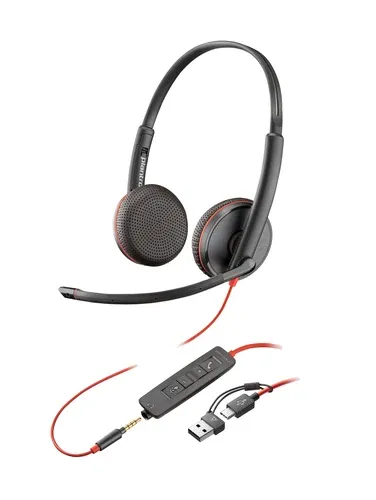Poly Blackwire 3225 Stereo USB-C Headset +3.5mm Plug +USB-C/A Adapter