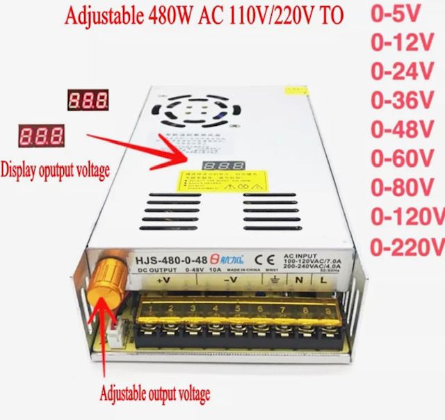 AC-DC Converter 110v 220v to DC 12V 24v 36v 48v 60v 80v 120v 480W Digital display Adjustable Switching Power Supply