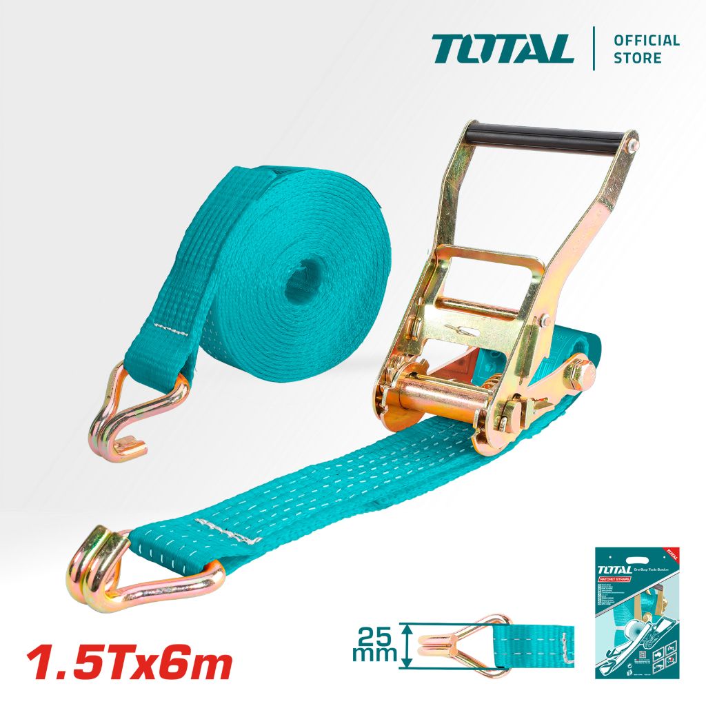 TOTAL RATCHET STRAP SAFETY FACTOR 2:1 DOUBLE J HOOKS EQUIPMENT/CARGO (1.5 TON/6M X 25MM) THTRS2061