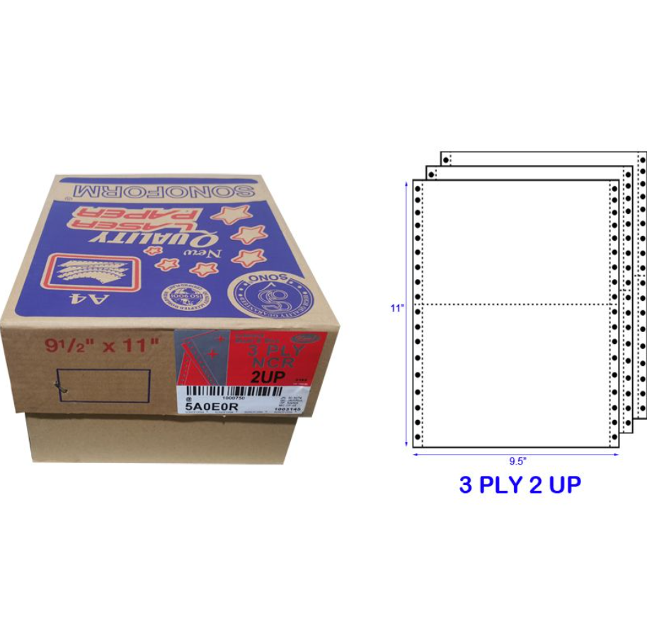 SONOFORM 9.5? X 11? A4 3 PLY 2 UPS NCR BLANK COMPUTER FORM (500 FANS) (55GSM)