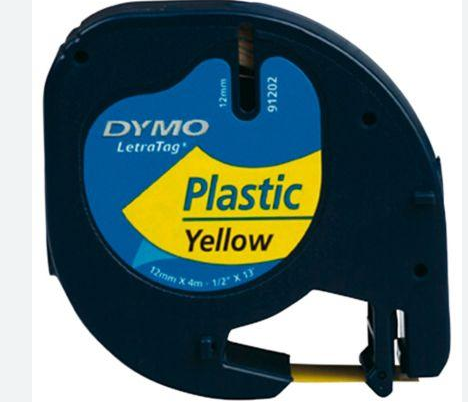 DYMO Letratag Label Yellow Plastic 91202 12mm x 4m