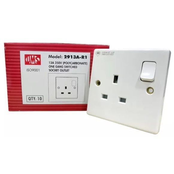Genuine Malaysia - 13A 250V 3PIN SSO/SWITCH SWITCHED SOCKET OUTLET c/w Base- SIRIM