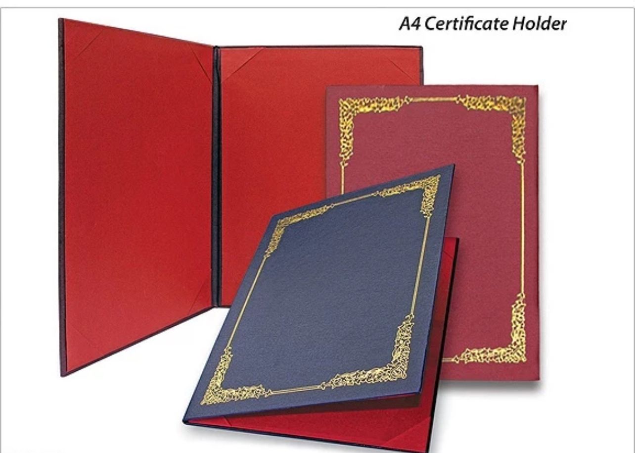 Certificate holder Certificate A4 Holder Hard Cover with Gold Border PVC Waterproof Durable Fail Sijil