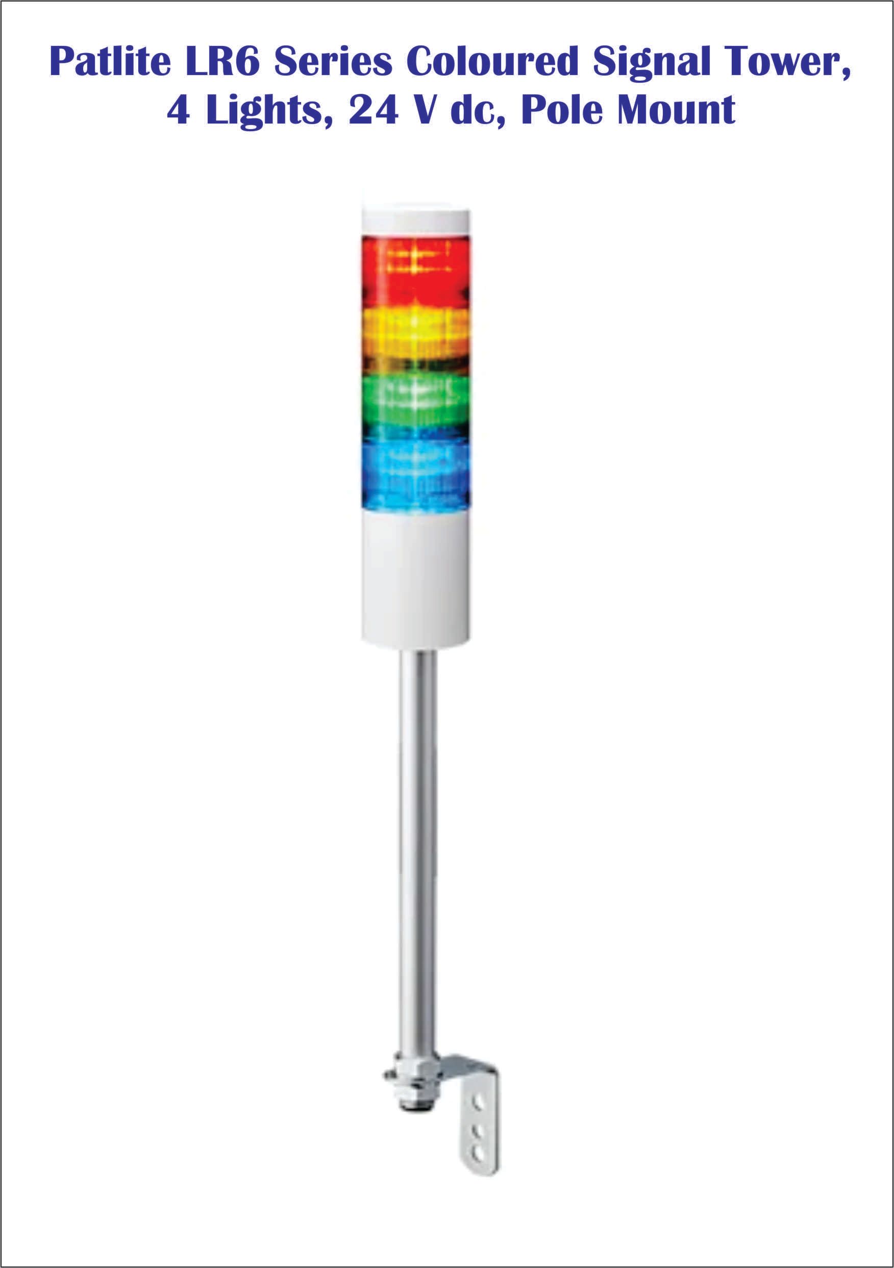 Patlite LR6 Series Coloured Signal Tower, 4 Lights, 24 V dc, Pole Mount -free delivery