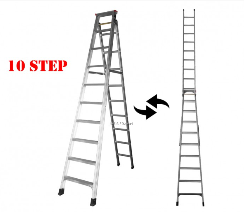 2-IN-1 DUAL USE MULTIPURPOSE 10 STEP 5.7M FOLDABLE ALUMINIUM LADDER - DM10S