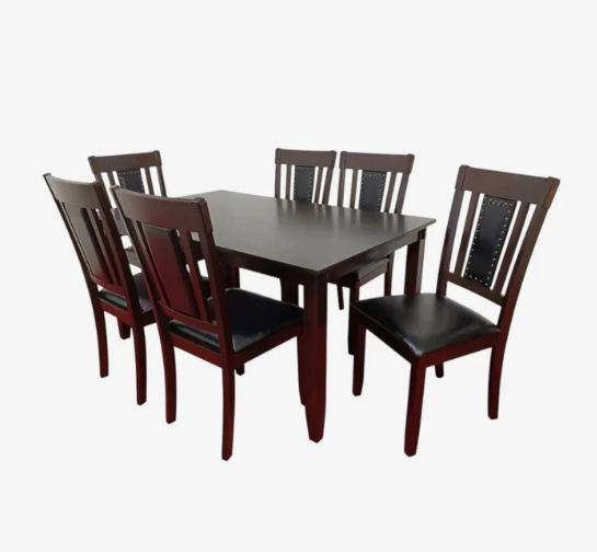 Wooden Dining Table Set For 6 With PU Upholstered Chairs
