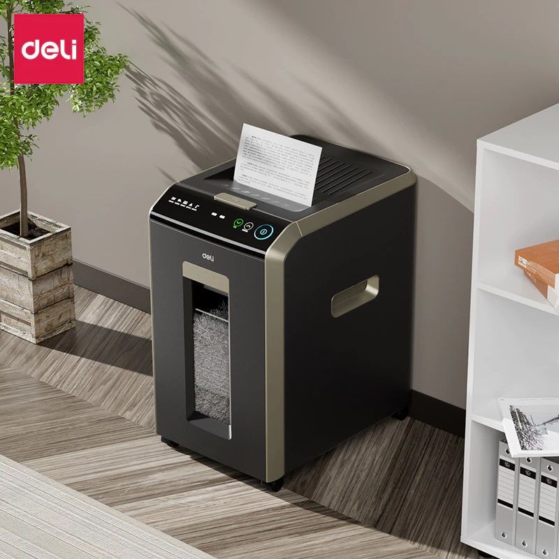 Deli Heavy Duty Auto Feed Paper Shredder Built In Castor Cutter Machine Shredded Kertas Hancur - 32L
