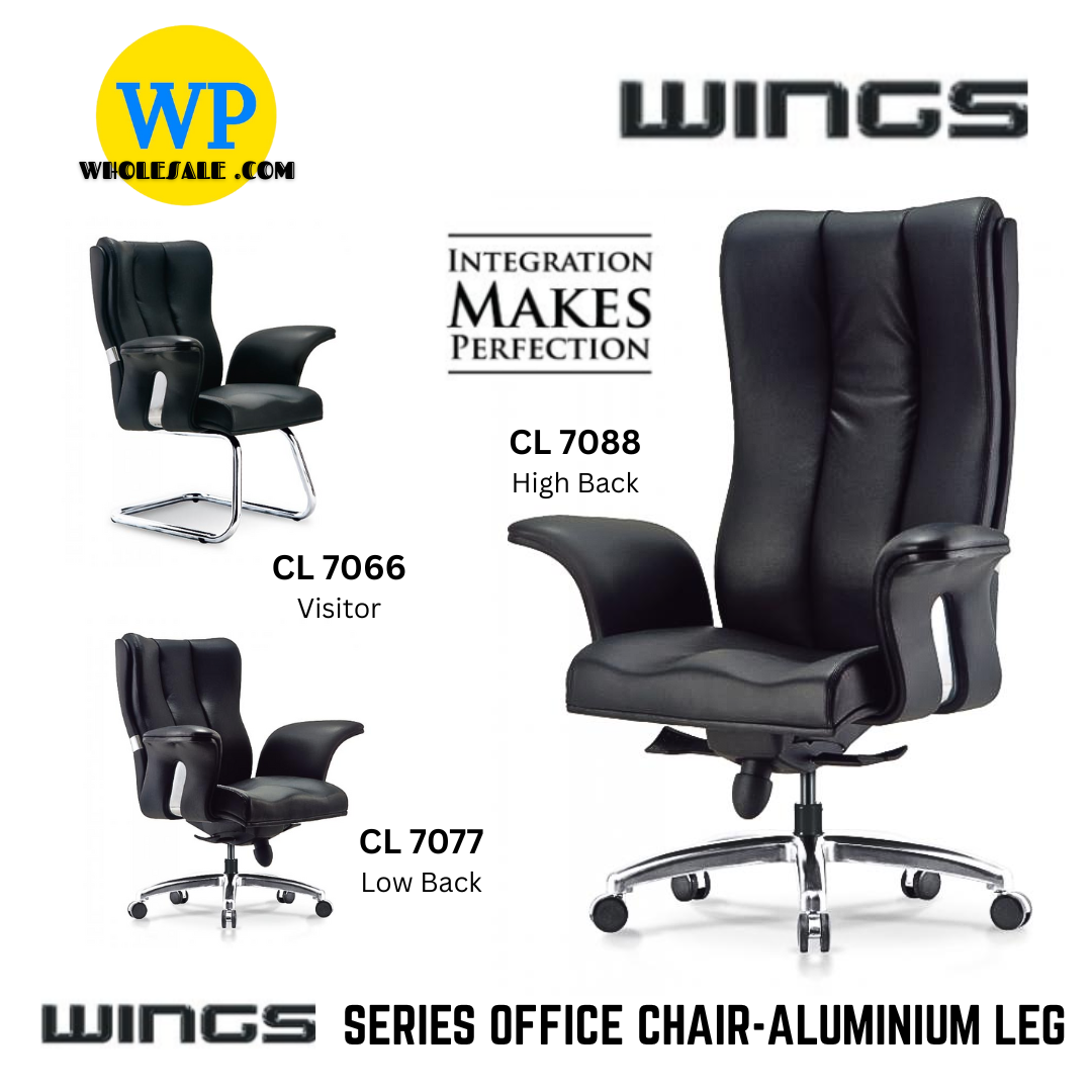 CLASSIC CHAIR WINGS ERGONOMIC OFFICE CHAIR - ALL SIZE / CHROME SERIES / OFFICE CONFERENCE CHAIR / OFFICE SWIVEL CHAIR / ERGONOMIC CHAIR / EXECUTIVE CHAIR / DIRECTOR CHAIR / OFFICE CHAIR / ALUMINIUM BASE / FABRIC / PU LEATHER / WINGS