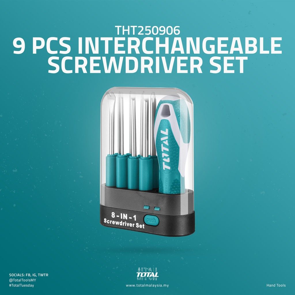 TOTAL INTERCHANGEABLE SCREWDRIVER SET (9 PCS) THT250906