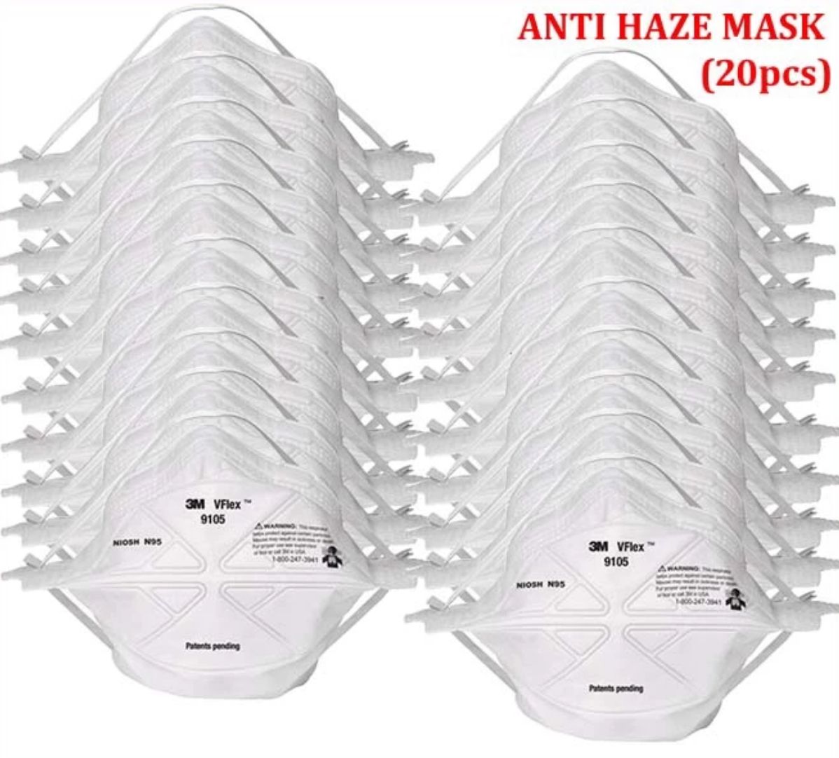 3M N95 9105 ANTI HAZE / PARTICULATE / DUST / MIST DISPOSABLE RESPIRATOR / VFLEX RESPIRATOR FACE MASKS(20pcs)