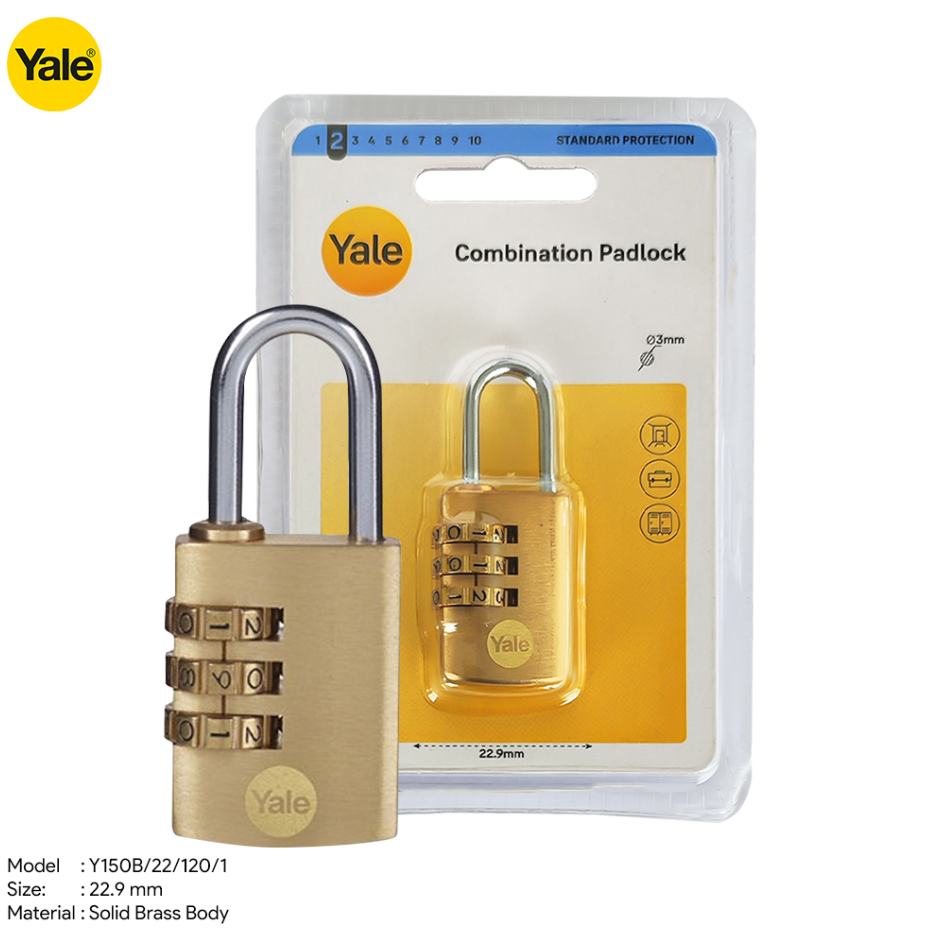 YALE RESETTABLE 3 DIGIT COMBINATION PASSWORD PADLOCK Y150B/22/120/1 (22MM)