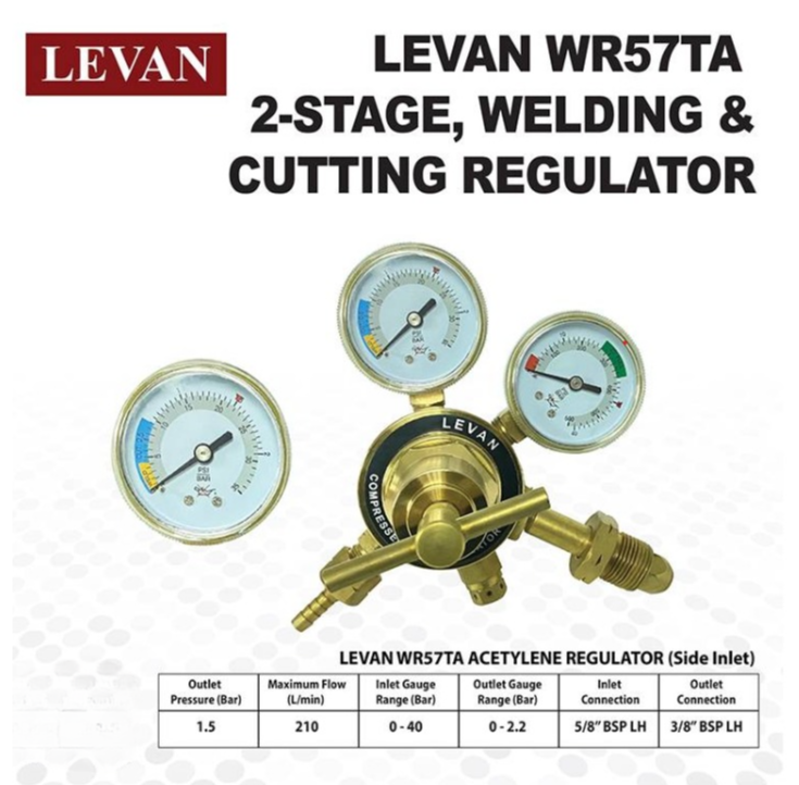 LEVAN WR57TA 2 STAGE ACETYLENE REGULATOR (SIDE INLET)