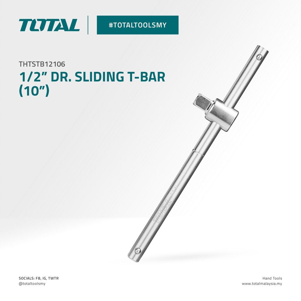 TOTAL DR. SLIDING T-BAR FOR SOCKET CR-V STEEL (1/2"/10" X 254MM) THTSTB12106