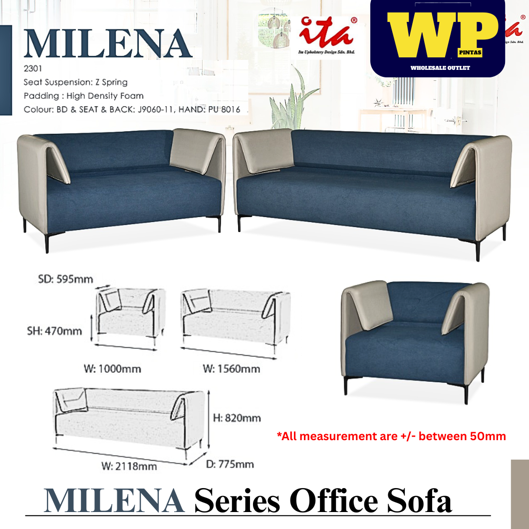 ITA UPHOLSTERY DESIGN MILENA SERIES OFFICE SOFA - ALL SIZE / SINGLE SEATER / DOUBLE SEATER / TRIPLE SEATER / 1+2+3 SEATER SET / VISITOR SOFA / PU LEATHER / FABRIC / SOFA PELAWAT / SOFA PEJABAT / SOFA / MILENA 2301