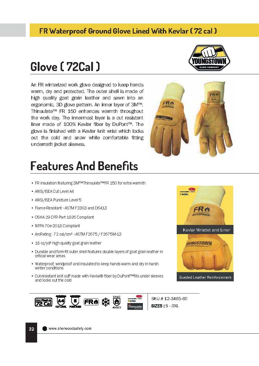 YOUNGSTOWN FR WATERPROOF GROUND GLOVE LINED WITH KEVLAR (72 Cal)